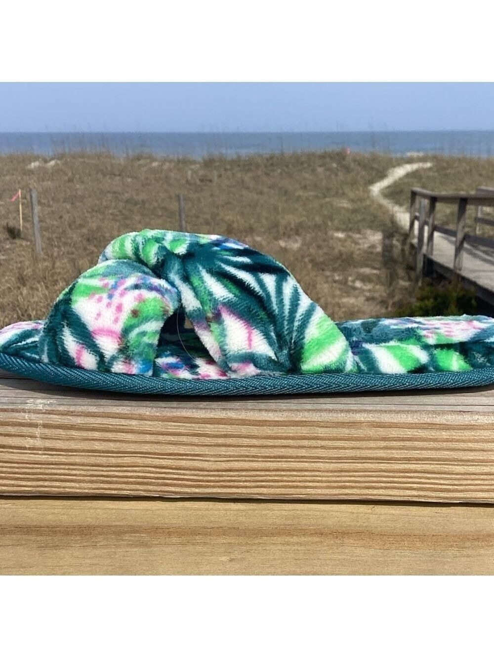 Tropical Print Fuzzy Slippers